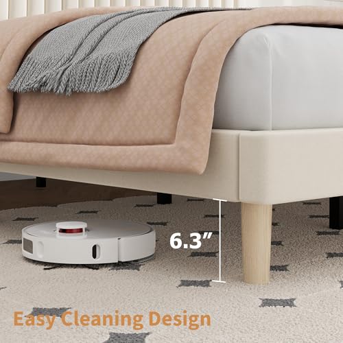 Full Bed Frame with Adjustable Headboard, Velvet Upholstered Platform Bed, view 6