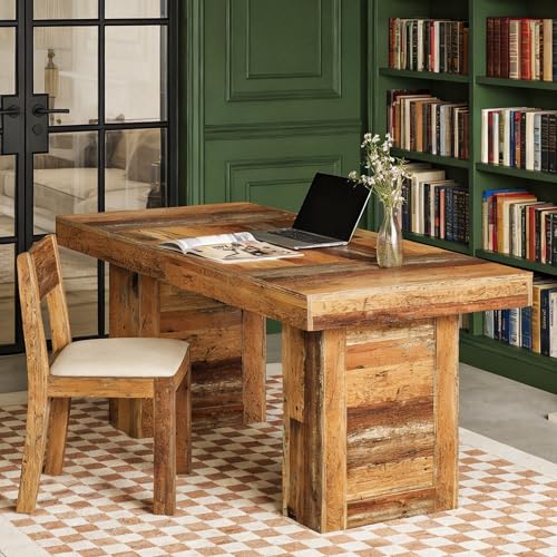 Tribesigns 63" Large Executive Desk, Farmhouse Computer Office Desk Wooden Writing Table Rustic Rectangle Business Workspace Table for Home Office, Distressd Rustic Brown