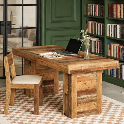 Tribesigns 63" Large Executive Desk, Farmhouse Computer Office Desk Wooden Writing Table Rustic Rectangle Business Workspace Table for Home Office, Distressd Rustic Brown