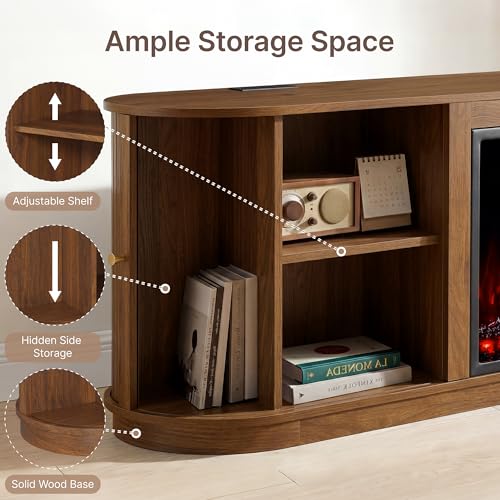 70'' Fluted Fireplace TV Stand for TVs Up to 80", Sliding Tambour Doors, view 7