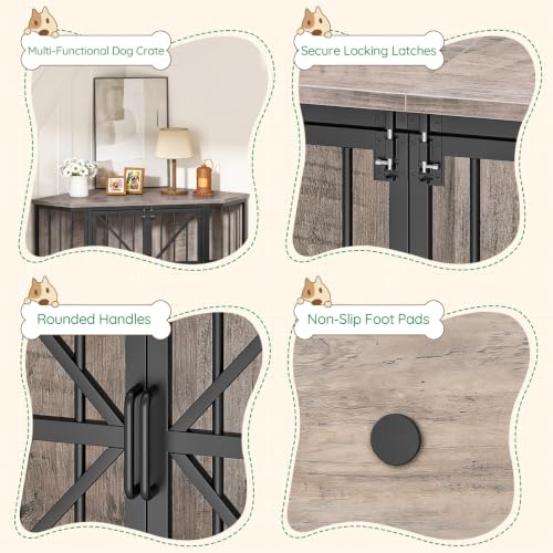 44" Corner Dog Crate Furniture for Medium Dogs, Greige TGW03BG, view 4