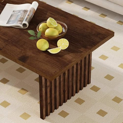 Coffee Table for Living Room, 43Inch Farmhouse Wood Center Table, Rectangle Mid-Century Living Room Tables, Unique Fluted Panel Coffee Tables (Rustic Oak)