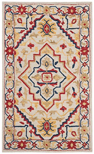SAFAVIEH Aspen Collection Accent Rug - 3' x 5', Ivory & Multi, Handmade Boho Medallion Wool, Ideal for High Traffic Areas in Entryway, Living Room, Bedroom (APN705A)