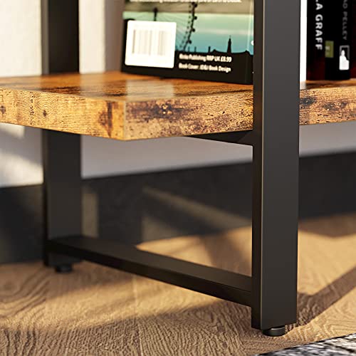 Industrial Bookshelf and Bookcase Double Wide 5 Tier, Large Open Shelves, Wood and Metal Bookshelves for Home Office Furniture, Easy Assembly