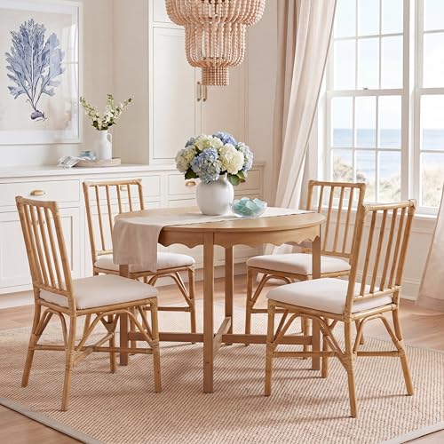 SAFAVIEH Furniture - Amal Set of 2 Dining Chairs - White & Honey Brown Wash - Upholstered Rattan Seating - Fully Assembled - Ideal for Dining Room, Kitchen, 17.7" Seat Height (ACH6535B-SET2)