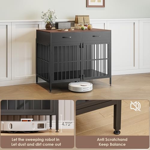 XL Dog Crate Furniture, 39.4" Heavy-Duty Dog Kennel with 2 Storage Drawers, view 6