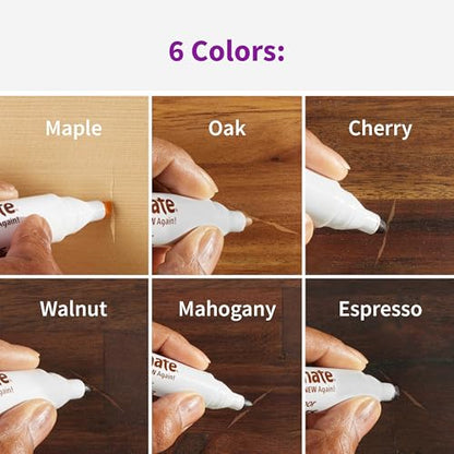 Exact Match Wood Furniture & Floor Repair Markers, 6 Count, Brown Markers Cover All Scratches, Scuffs And Damage To Wood Furniture And Flooring
