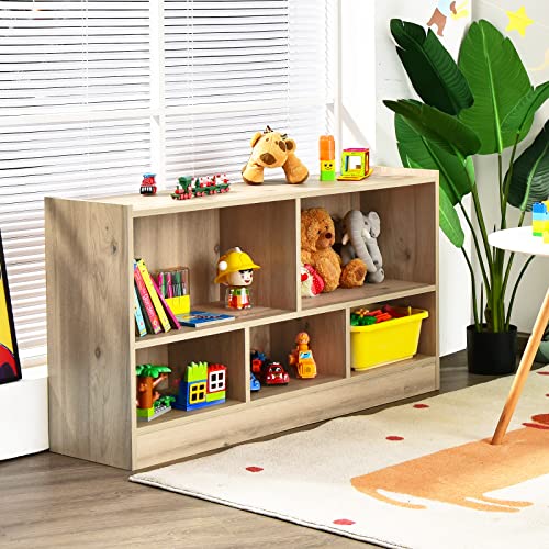 5 Cube Bookcase, 2 Tier Wooden Storage Open Bookshelf, Multipurpose Display Storage Cabinet for Living Room, Bedroom, Hallway, Kid's Playroom, Reading Nook (Natural)