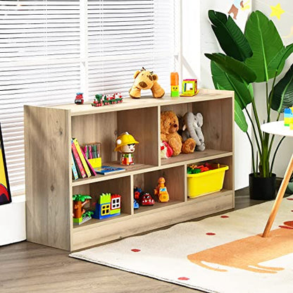 5 Cube Bookcase, 2 Tier Wooden Storage Open Bookshelf, Multipurpose Display Storage Cabinet for Living Room, Bedroom, Hallway, Kid's Playroom, Reading Nook (Natural)