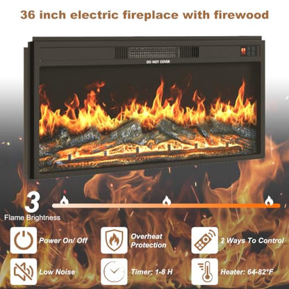 Farmhouse Fireplace with Mantel, 85" W 37.6" H TV Stand for 95" TV, Brown, view 5