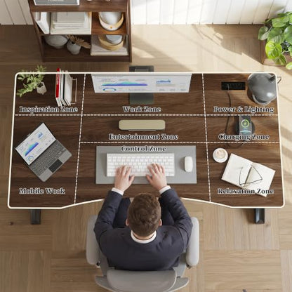 47 Inch Desk with Storage Shelf, One-Piece Desktop, Walnut, view 3