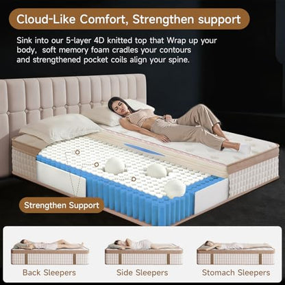 12 Inch Queen Mattress - Mattress Hybrid Cooling Gel Memory Foam & Pocket Coils,Medium Firm Mattress in a Box for Ergonomic Spinal Support,Motion Isolation & Edge Support for Side & Back Sleepers