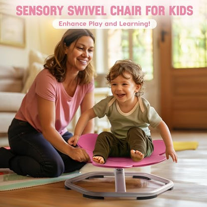 Kids Sensory Swivel Chair, Kids Swivel Chair with Non-Slip Design, Training Body Coordination, Flower Shape Wobble Chair, No Assembly, Pink