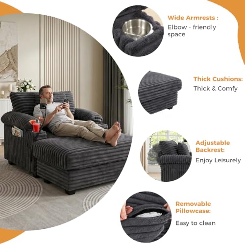 Chaise Lounge Chair with Adjustable Backrest, Storage Ottoman, view 8