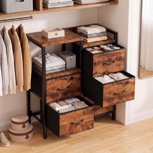 Rustic Brown Dressers for Bedroom, 5 Drawer Dresser for Closet, view 6
