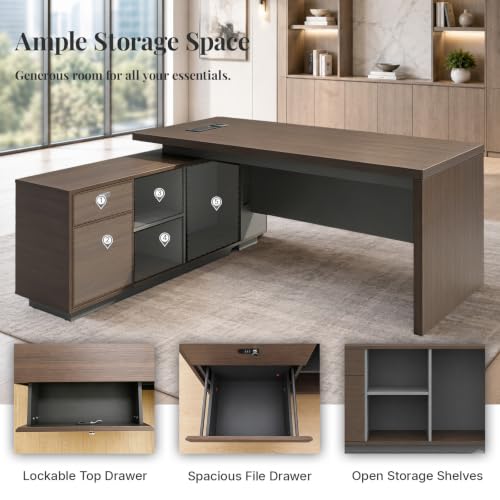 L-Shaped Executive Desk 71", Thickened Desktop 1.65",Commercial Grade, view 4