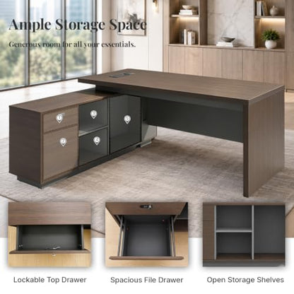 L-Shaped Executive Desk 71", Thickened Desktop 1.65",Commercial Grade, view 4