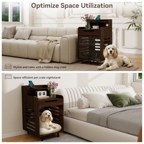 YUSING Dog Crate Furniture with Charging Station, Flip-Up Acrylic Door, view 6