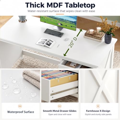 47.2 Inch White Computer Desk with 3 Drawers for Home Office Bedroom, view 4