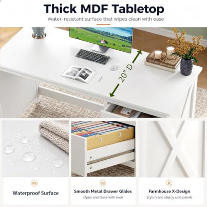 47.2 Inch White Computer Desk with 3 Drawers for Home Office Bedroom, view 4