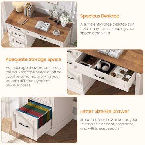 Farmhouse 47" Executive Desk with 3 Drawers, Unique White, view 4