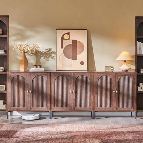 92.63" W Modern Arched Sideboard Buffet Cabinet with Storage, Brown, view 2