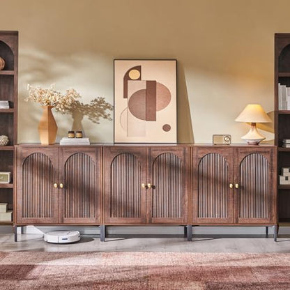 92.63" W Modern Arched Sideboard Buffet Cabinet with Storage, Brown, view 2