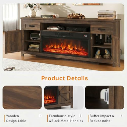 Fireplace TV Stand, 70" Farmhouse TV Stand with Barn Door for 80" TVs, view 5