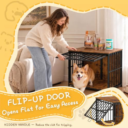 31.5IN Dog Crate Furniture, Wooden Dog Kennel with Flip-Up Door, view 7