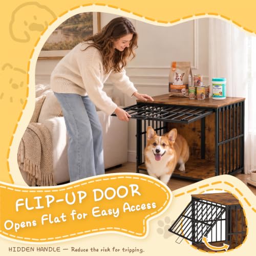 31.5" Dog Crate Furniture， Dog Kennel with Flip Up Hidden Door, view 5
