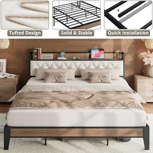 California King Bed Frame with Charging Storage Headboard, view 8