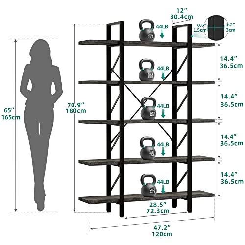5-Tier Bookshelf | 70.9" Tall Bookshelves and BookCases with 5 Shelves Display Storage Shelves for Home Office, Living Room, Charcoal Gray