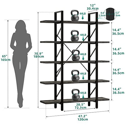 5-Tier Bookshelf | 70.9" Tall Bookshelves and BookCases with 5 Shelves Display Storage Shelves for Home Office, Living Room, Charcoal Gray