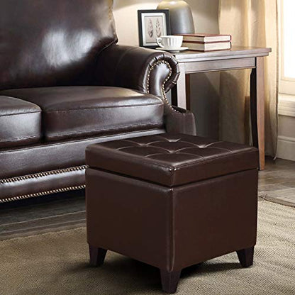 Leather Square Ottoman with Storage and Brown Legs, view 6