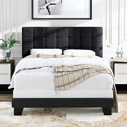 Queen Size Panel Bed Frame Box Spring Needed Dark Grey, view 7