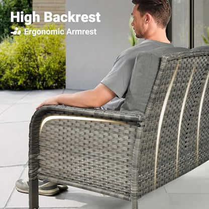 2-Piece Patio Furniture Set, Outdoor Wicker Sofa with Chairs, High Back Rattan Chair with Comfy Cushions for Porch Yard Deck, Dark Grey
