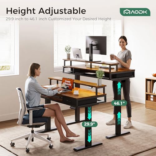 55 Inch Standing Desk with Drawers & Keyboard Tray, Rustic Brown, view 5