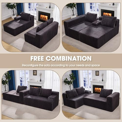 Boneless Couch Modular Sectional Sofa L-Shape Cloud Couch Lounge | 96" Left Facing Chaise Darkgrey,Memory Foam,Removable Cover,Non-slip Bottom,No Assemble Required,Furniture for Small Home