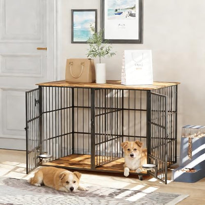 48"Dog Crate,Furniture Style Double Dog Cage with Divider for 2 Dogs, view 8
