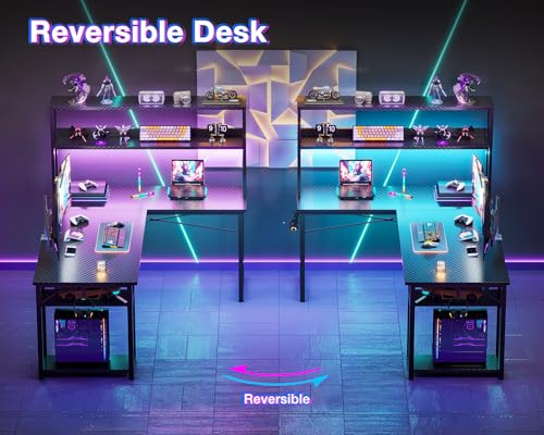 53 Inch L Shaped Gaming Desk with Hutch & Headphone Hook, view 7