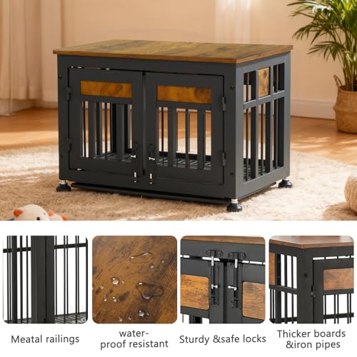 Dog Crate Furniture，26" Dog Kennel Furniture with Indestructible Metal, view 5