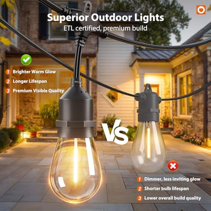100FT Outdoor String Lights with Remote Dimmable Patio Lights Waterproof, view 5