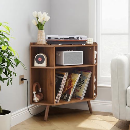 Corner Record Player Stand with Charging Station & USB Ports, view 7