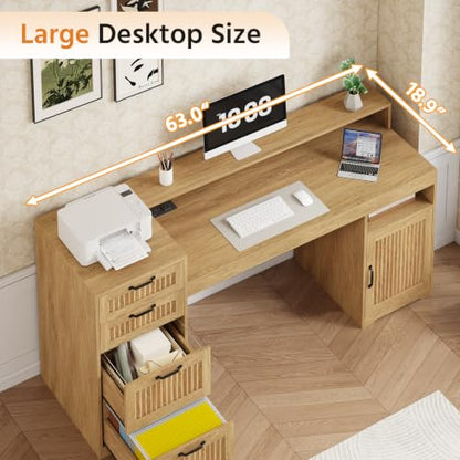63" Fluted Computer Desk with 4 Drawers for Home Office, Bedroom, view 5