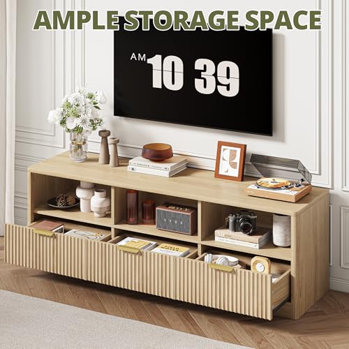 59" Fluted TV Stand for TVs Up to 65", Natural Oak, view 6
