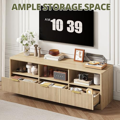 59" Fluted TV Stand for TVs Up to 65", Natural Oak, view 6