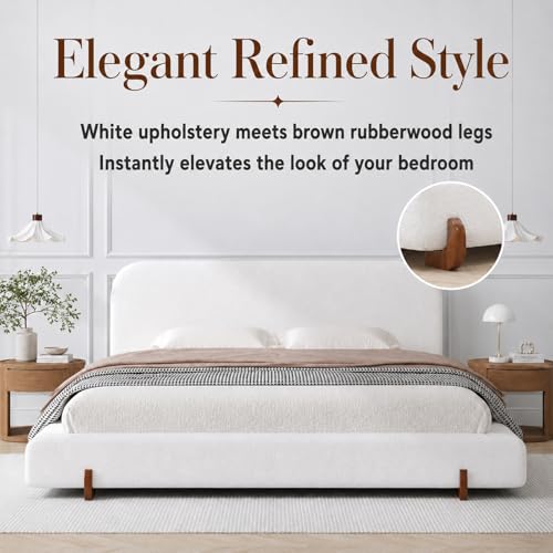 Elegant Chenille White Curve-Platform Bed, view 4