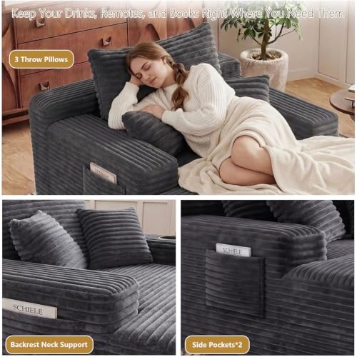 65" Oversized Boneless Chaise Lounge Chair Indoor with 3 Pillows, Grey, view 5