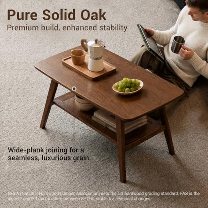 100% Solid Oak Coffee Table with Storage Shelf, 31.49" W, view 5