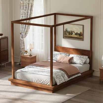 Queen Size Canopy Bed with Headboard (Brown), view 5